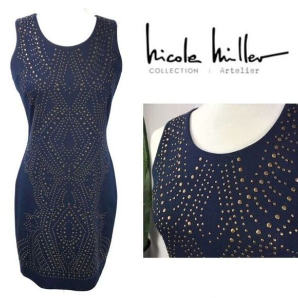 NICOLE MILLER Artelier Small Metal Stud Dress | Knee length sheath - Picture 1 of 10